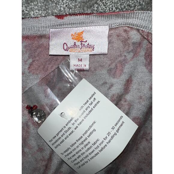 Quacker Factory Sweater Cardigan Womens Medium Christmas Floral Gem Buttons Rose - Picture 8 of 10